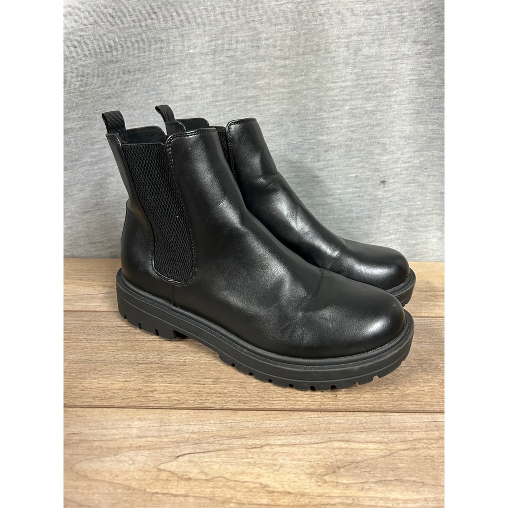 UNR8ED Womens Black Lug Sole Chelsea Boots Ankle Booties Platform Round Toe